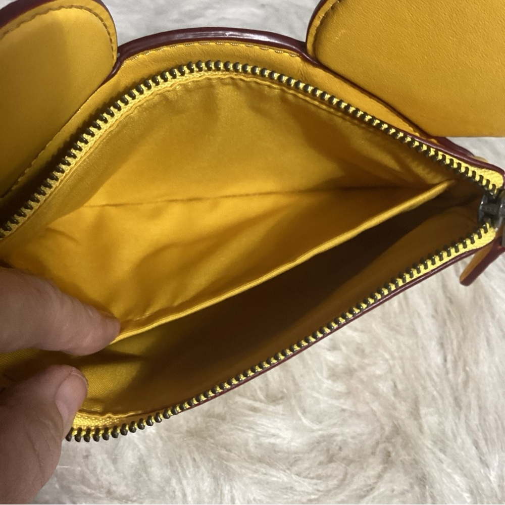 Coach X Disney Mickey Mouse Ears Yellow Leather Wristlet With Strap Clutch Bag - Picture 9 of 10